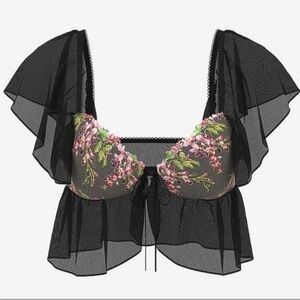 Victoria's Secret Black Sheer Floral Embroidered Crop Top